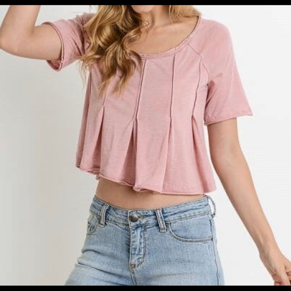 Mono B - Pink Cropped Top Cotton T Shirt